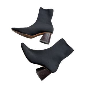 Céline Paris Phoebe Philo Black Stretch Knit Sock Ankle Boot Block Heel EU 38